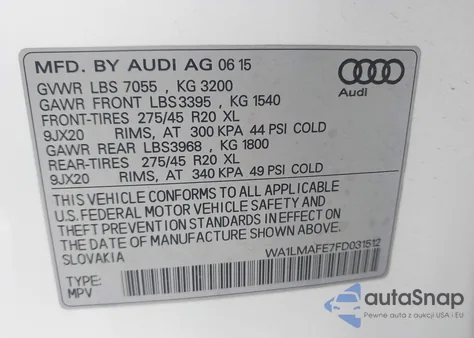 2015 Audi Q7 3.0 Tdi Premium from USA, damaged, VIN WA1LMAFE7FD031512
